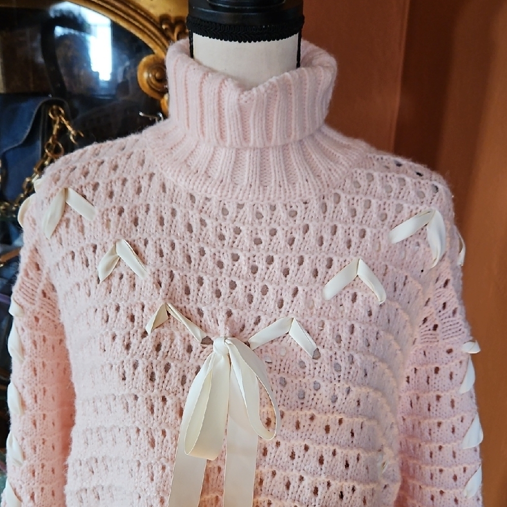 Pink Knit Sweater with Ribbon Details - Picture 2 of 12